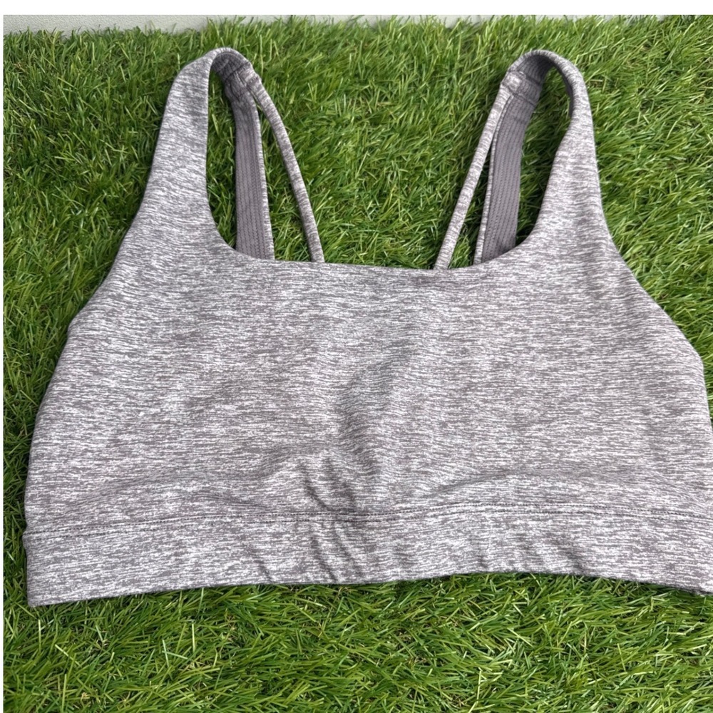 Athleta Sports Bra Women Small Gray Space Dye Strappy Back Square Neck Workout